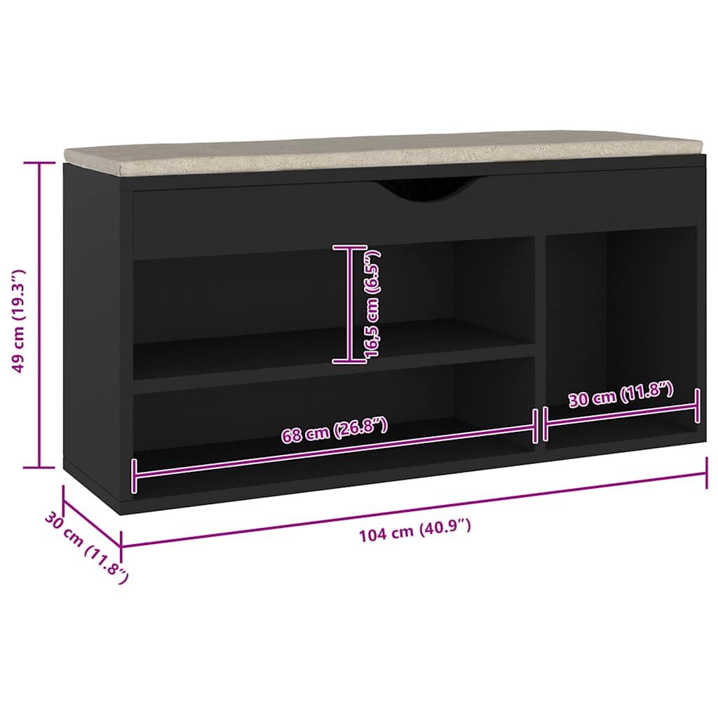 Panca Porta Scarpe con Cuscino Nera 104x30x49cm Multistrato