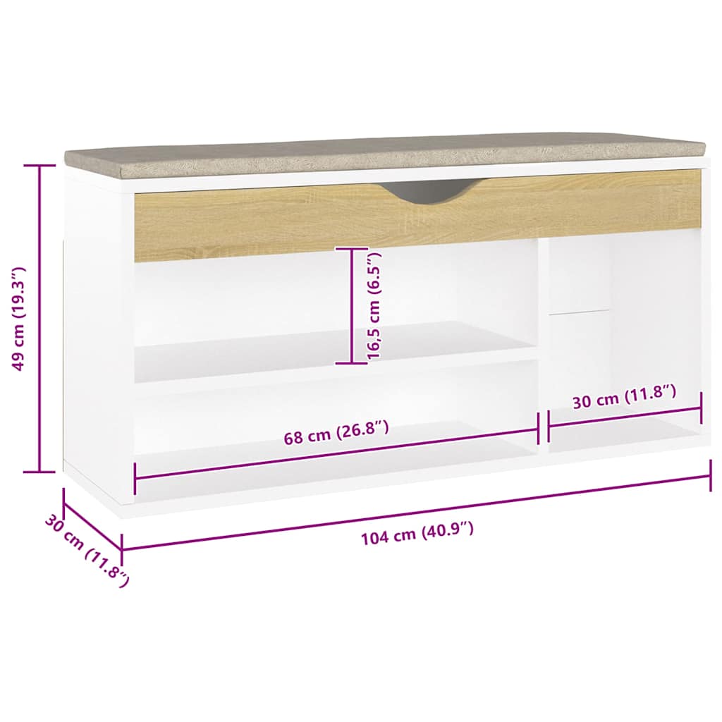 Panca Scarpe Cuscino Bianco Rovere Sonoma 104x30x49 Multistrato