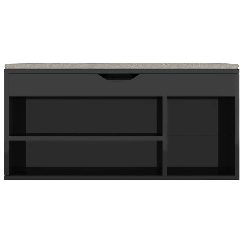 Panca Porta Scarpe Cuscino Nero Lucido 104x30x49cm Multistrato