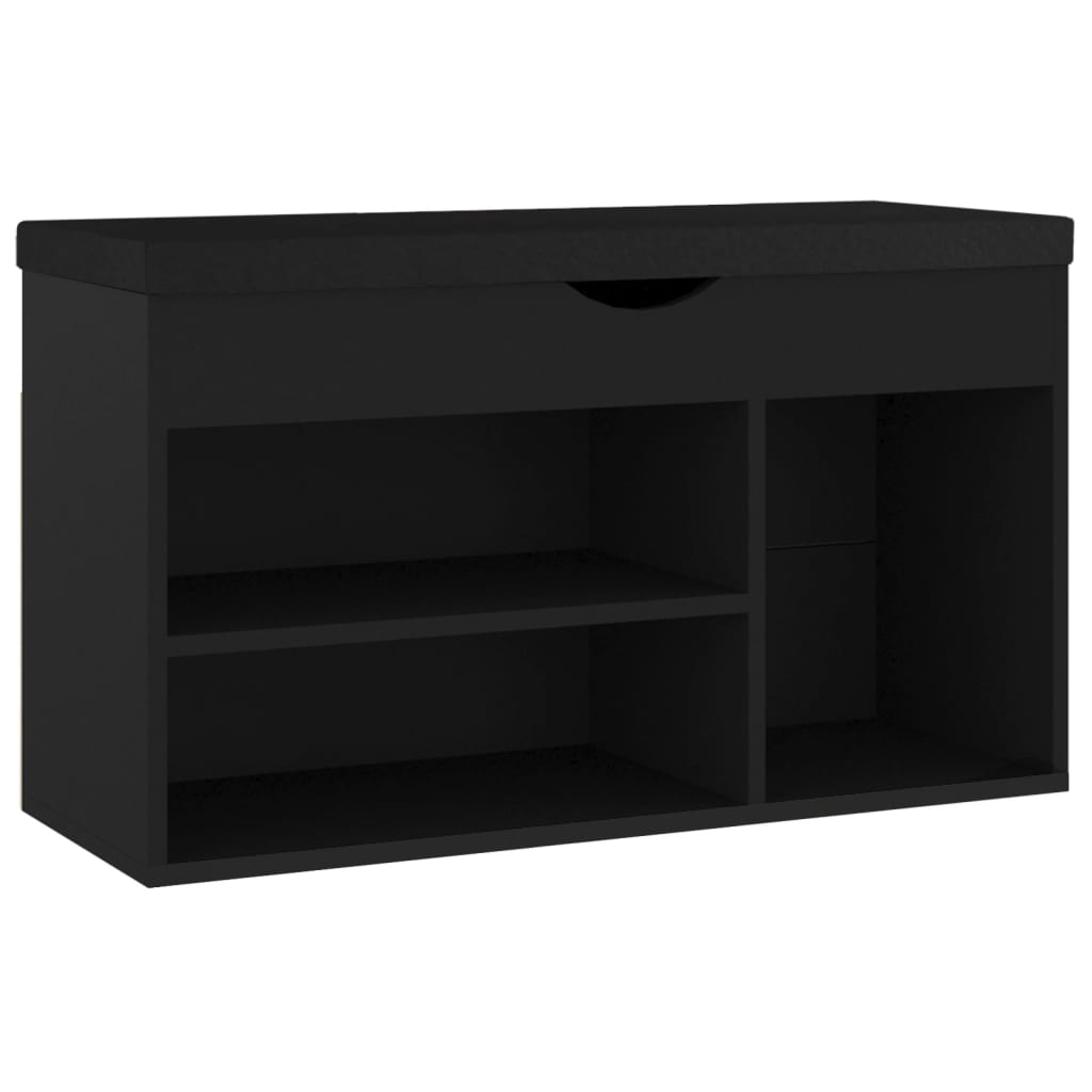 Panca Porta Scarpe con Cuscino Nera 80x30x47 Legno Multistrato