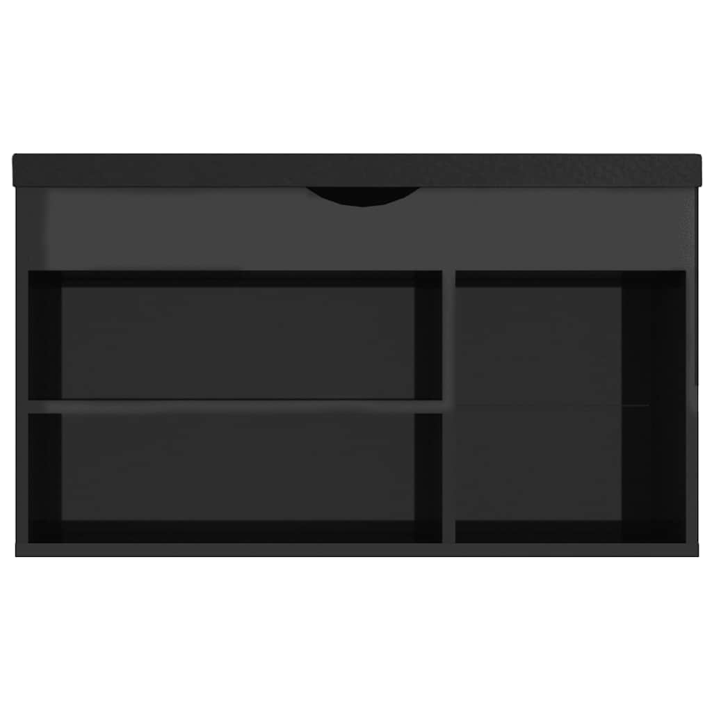 Panca Porta Scarpe Cuscino Nero Lucido 80x30x47cm Multistrato