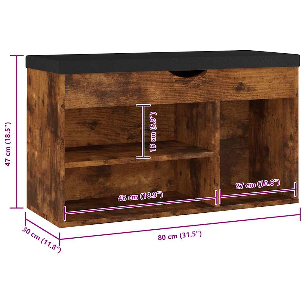 Panca Porta Scarpe Cuscino Rovere Fumo 80x30x47cm Multistrato