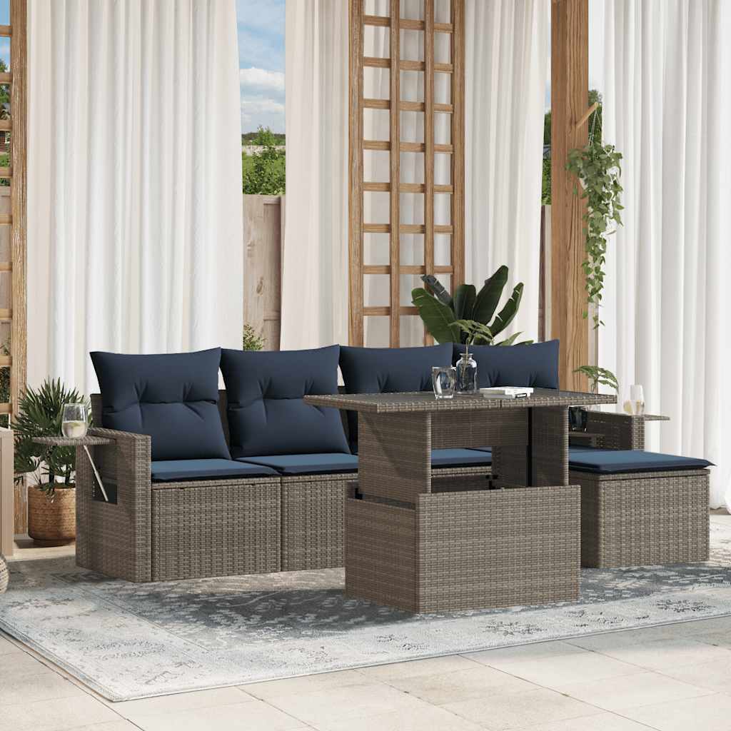 Set Divani da Giardino 6 pz con Cuscini Grigio in Polyrattan