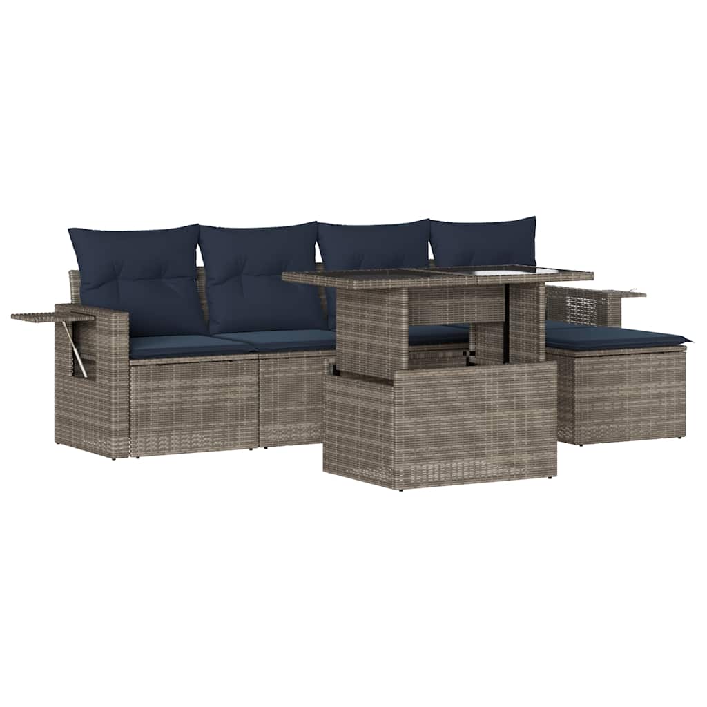 Set Divani da Giardino 6 pz con Cuscini Grigio in Polyrattan