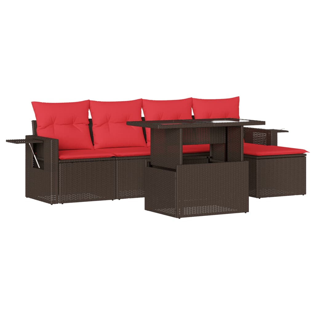 Set Divani da Giardino 6 pz con Cuscini Marrone in Polyrattan