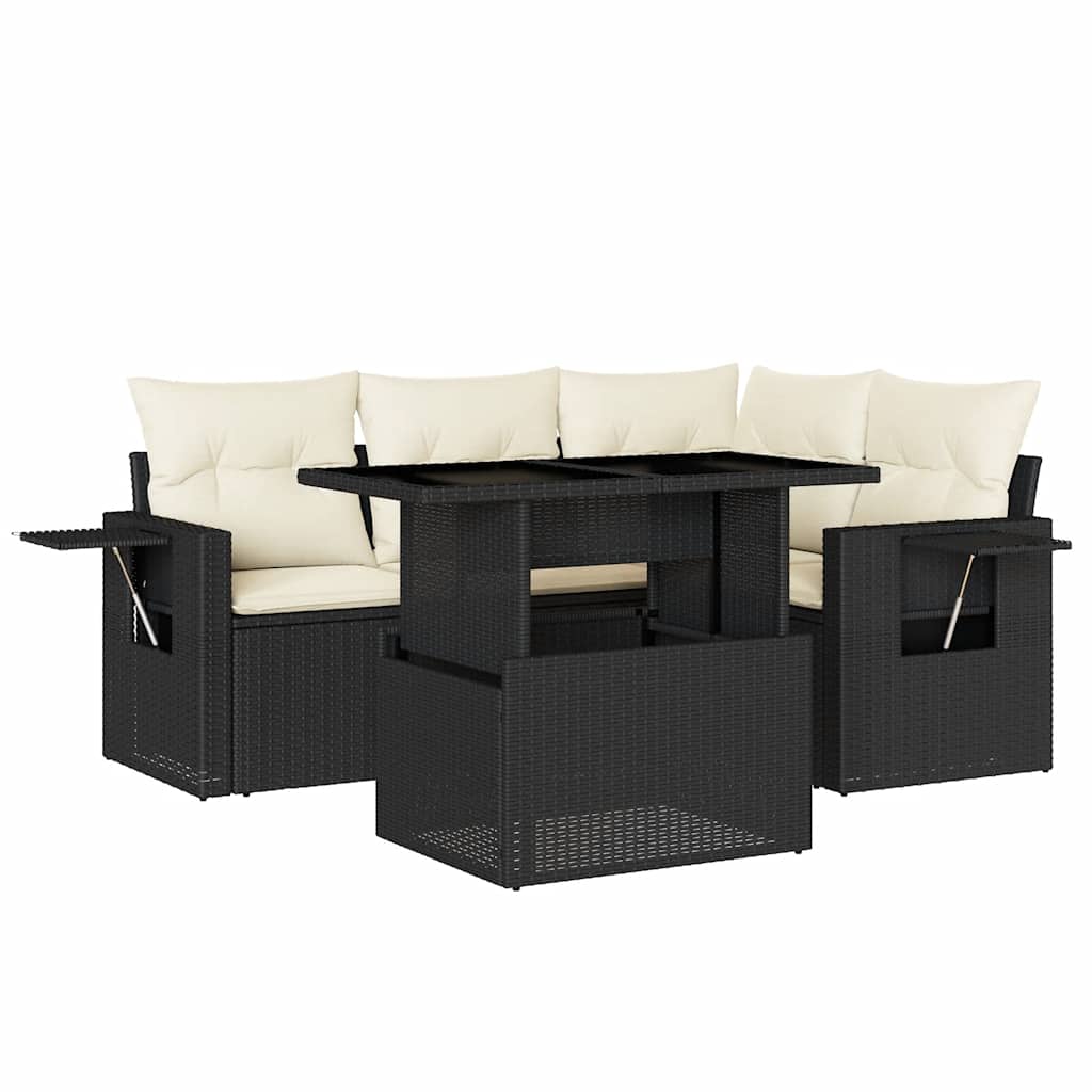 Set Divani da Giardino 5 pz con Cuscini in Polyrattan Nero