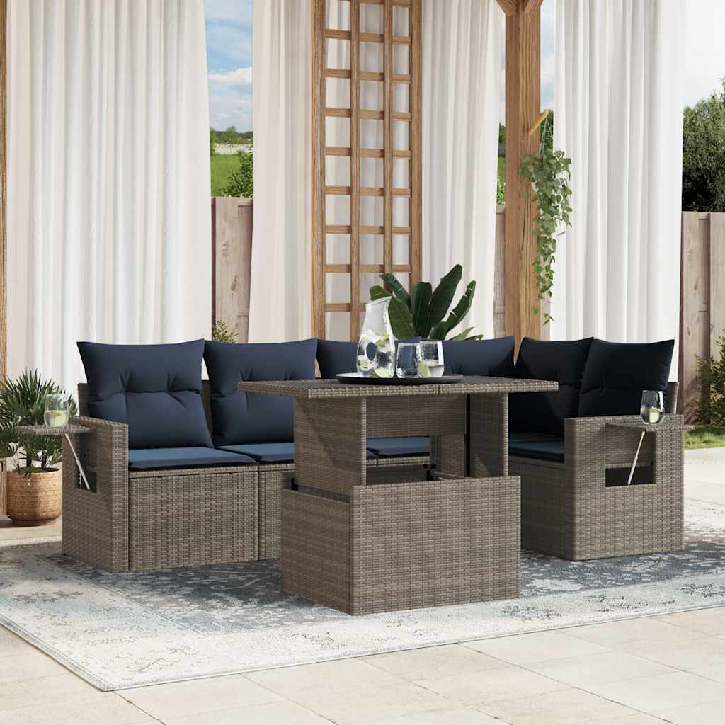Set Divani da Giardino 6 pz con Cuscini Grigio in Polyrattan