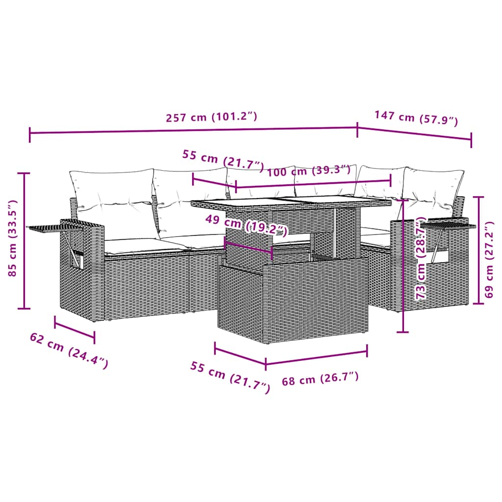 Set Divani da Giardino 6 pz con Cuscini Grigio in Polyrattan