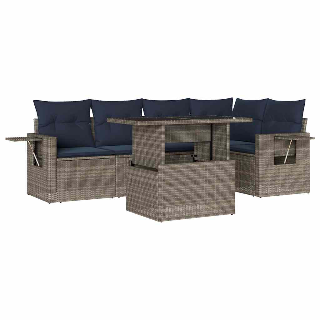 Set Divani da Giardino 6 pz con Cuscini Grigio in Polyrattan