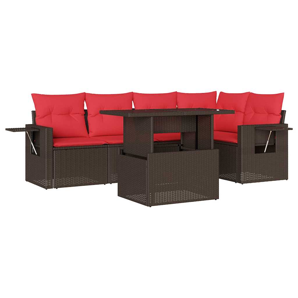 Set Divani da Giardino 6 pz con Cuscini Marrone in Polyrattan