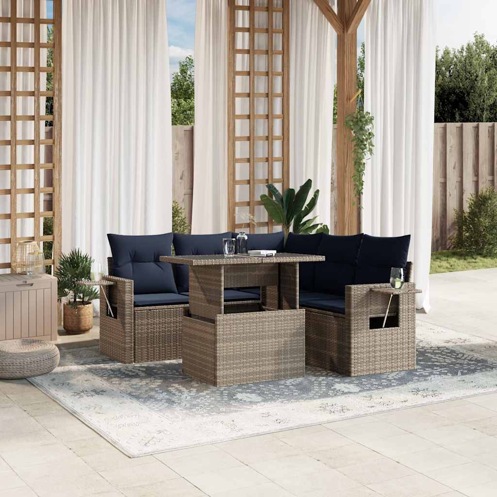 Set Divani da Giardino 6 pz con Cuscini Grigio in Polyrattan