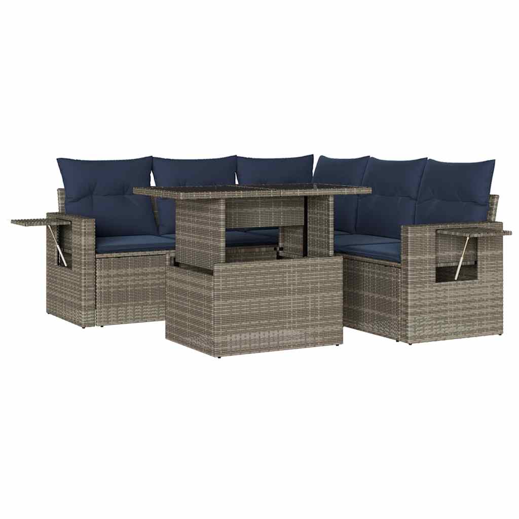 Set Divani da Giardino 6 pz con Cuscini Grigio in Polyrattan