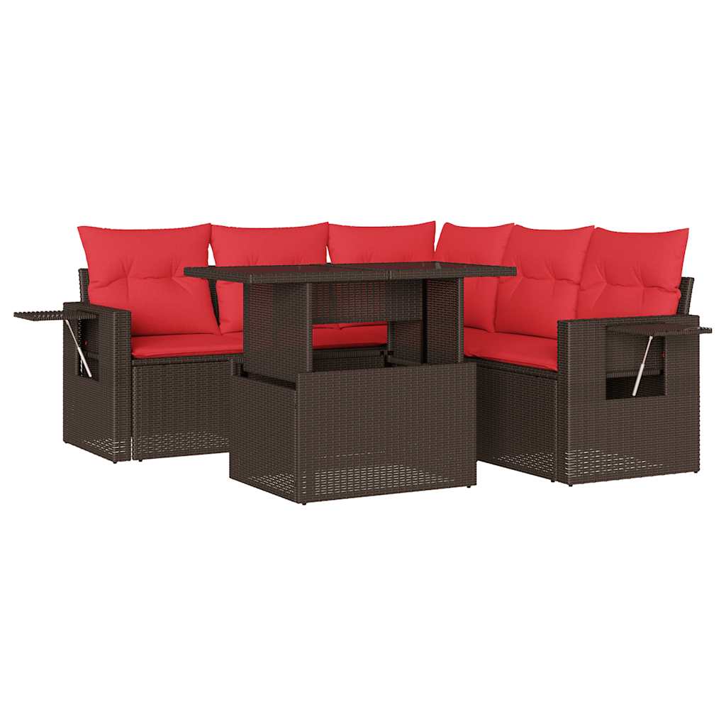 Set Divani da Giardino 6 pz con Cuscini Marrone in Polyrattan