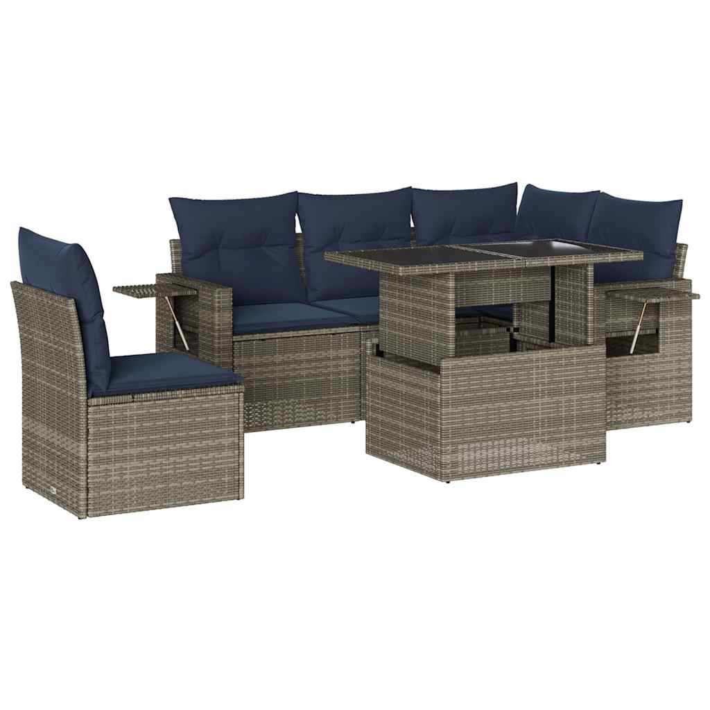Set Divani da Giardino 6 pz con Cuscini Grigio in Polyrattan