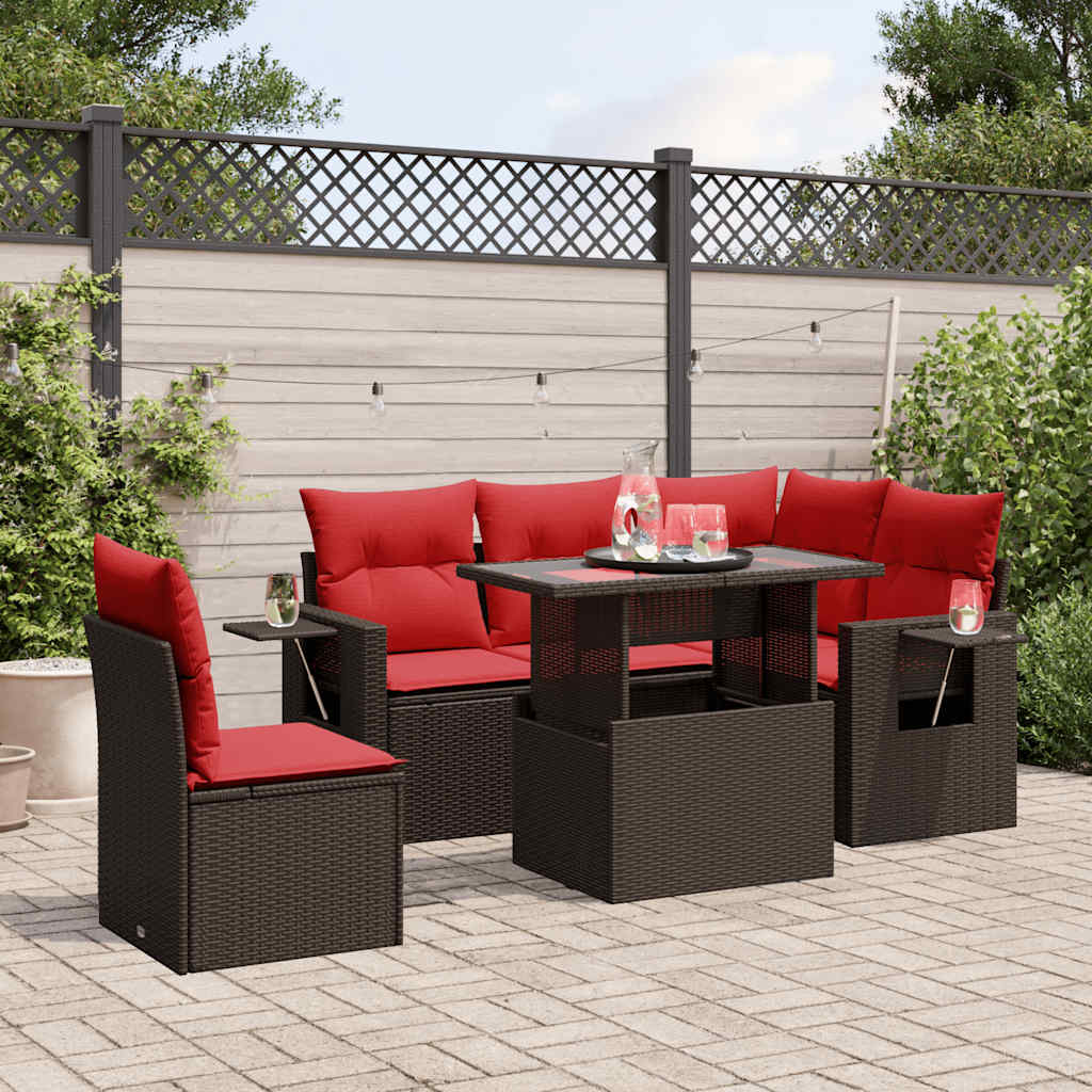 Set Divani da Giardino 6 pz con Cuscini Marrone in Polyrattan