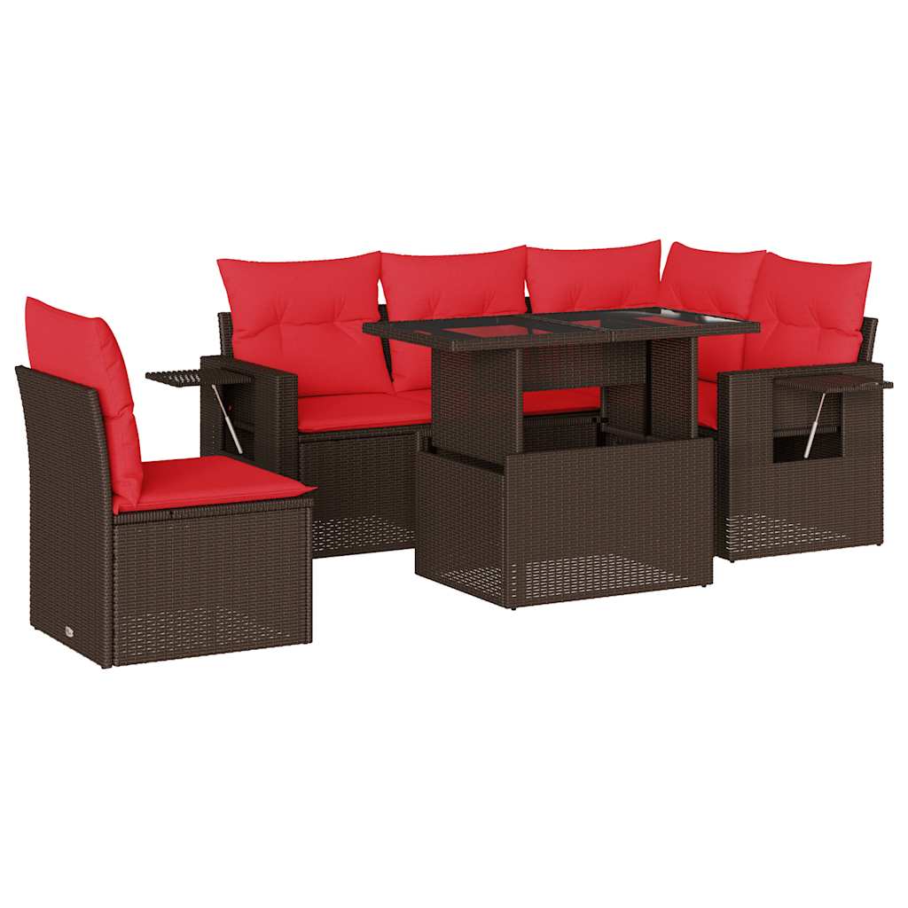 Set Divani da Giardino 6 pz con Cuscini Marrone in Polyrattan