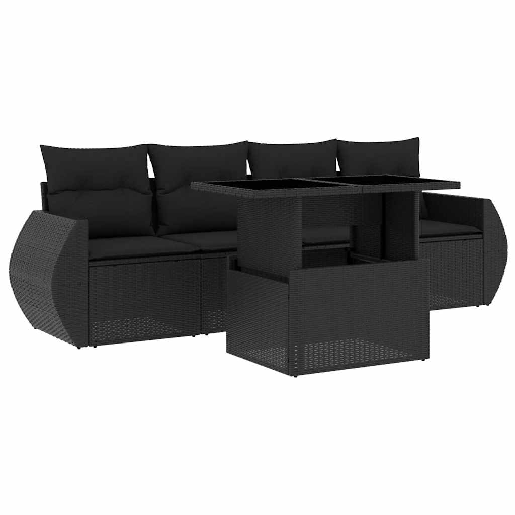 Set Divani da Giardino 5 pz con Cuscini in Polyrattan Nero