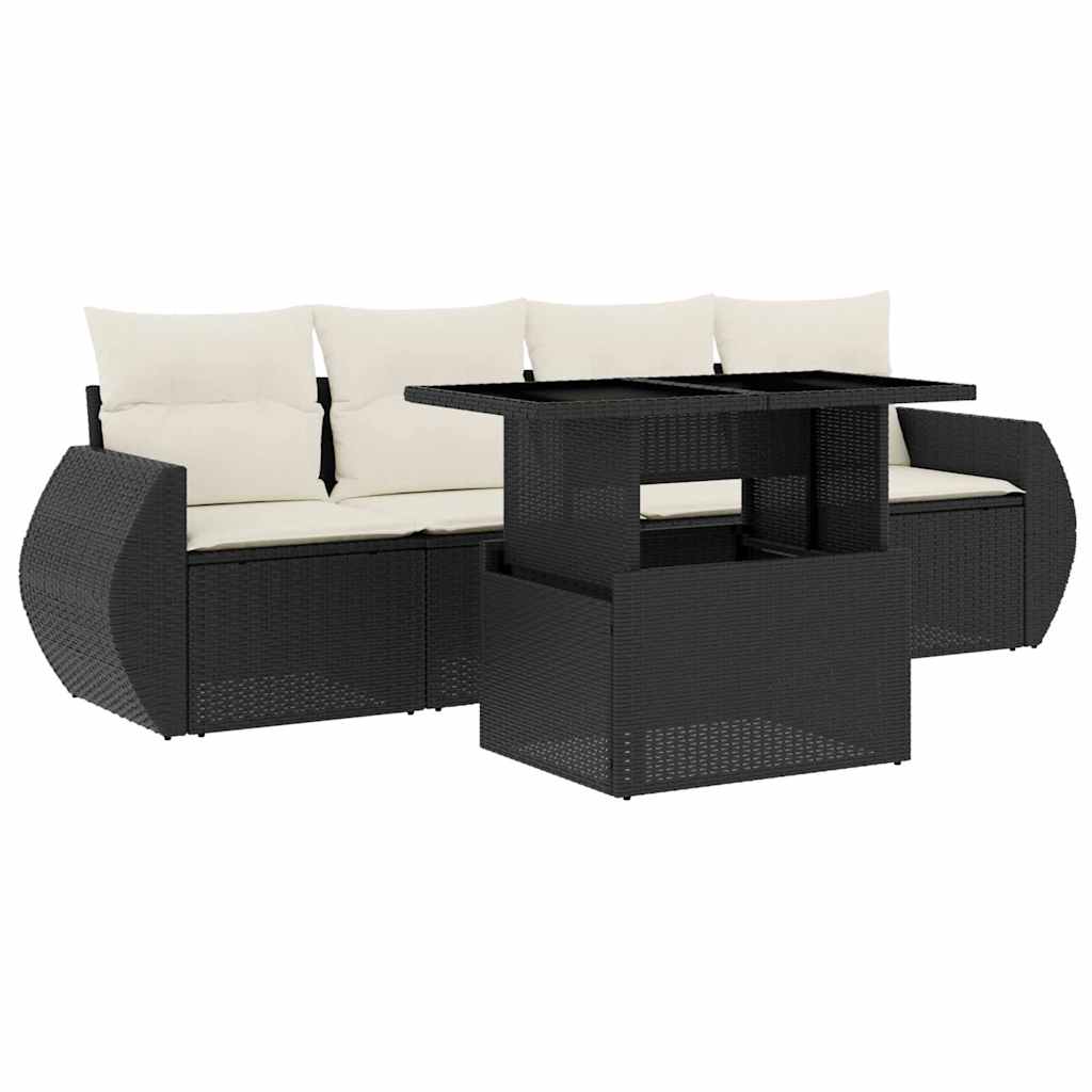 Set Divani da Giardino 5 pz con Cuscini in Polyrattan Nero