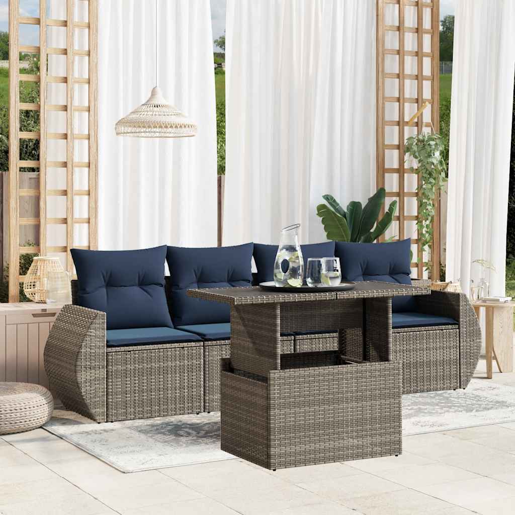 Set Divani da Giardino 5 pz con Cuscini Grigio in Polyrattan
