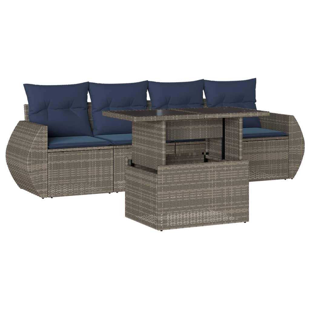 Set Divani da Giardino 5 pz con Cuscini Grigio in Polyrattan