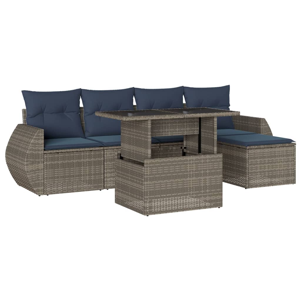 Set Divani da Giardino 6 pz con Cuscini Grigio in Polyrattan