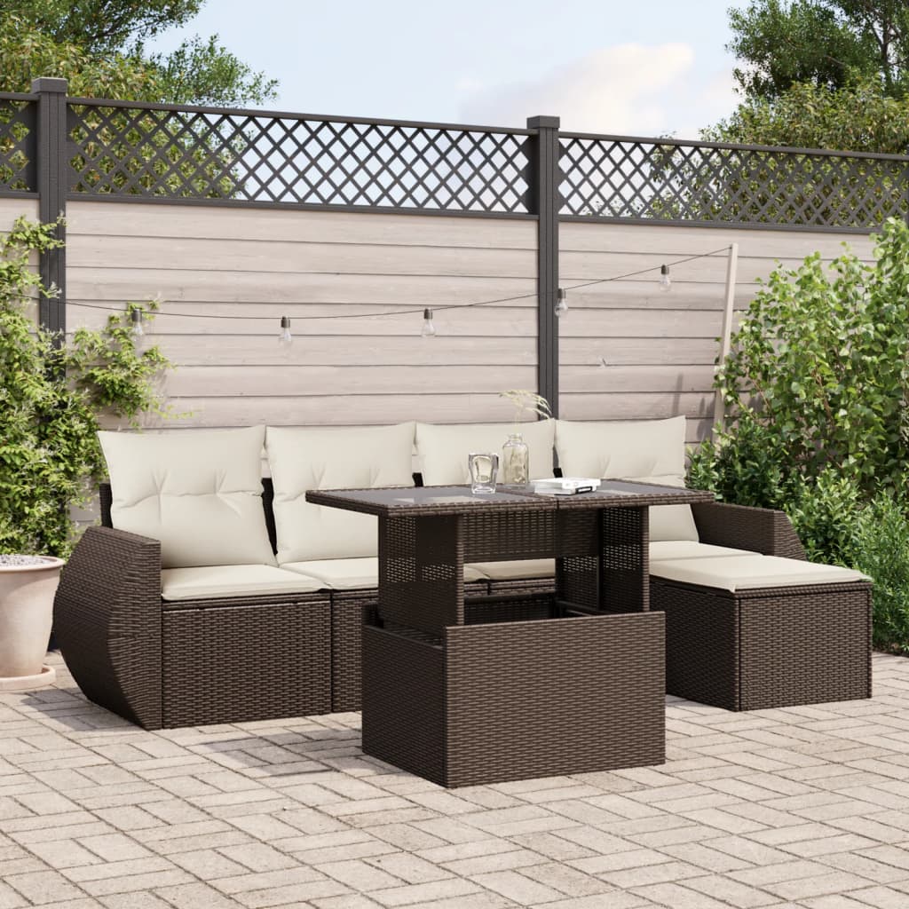 Salotto da Giardino 6 pz con Cuscini in Rattan PE Marrone