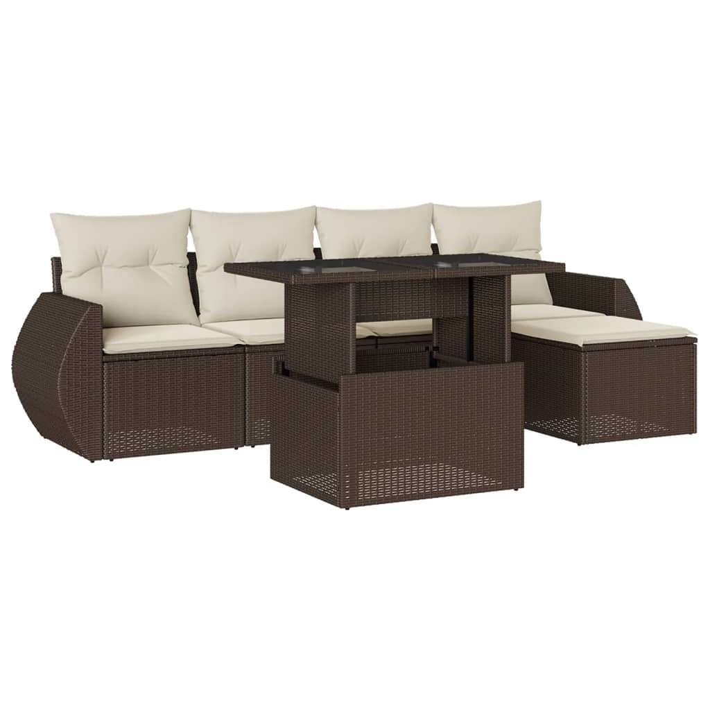 Salotto da Giardino 6 pz con Cuscini in Rattan PE Marrone