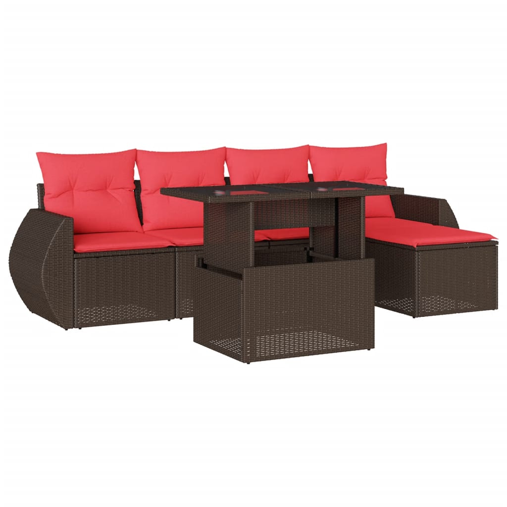 Set Divani da Giardino 6 pz con Cuscini Marrone in Polyrattan