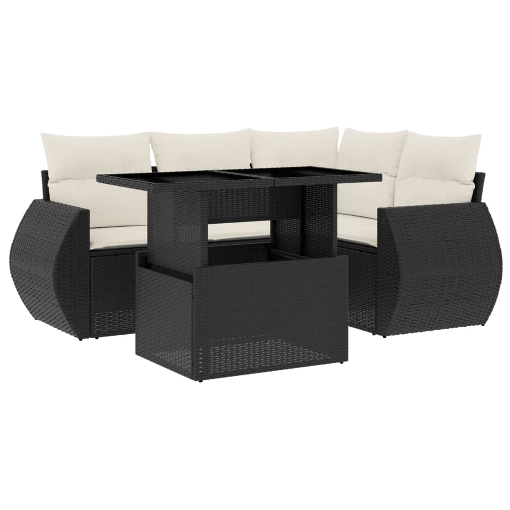 Set Divani da Giardino 5 pz con Cuscini in Polyrattan Nero