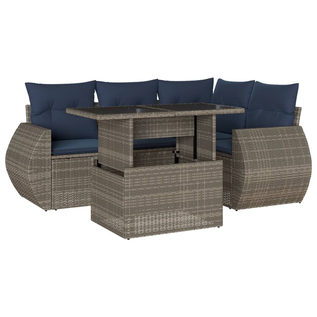Set Divani da Giardino 5 pz con Cuscini Grigio in Polyrattan