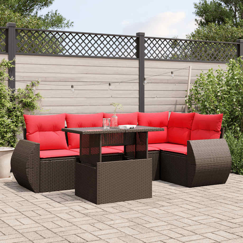 Set Divani da Giardino 6 pz con Cuscini Marrone in Polyrattan