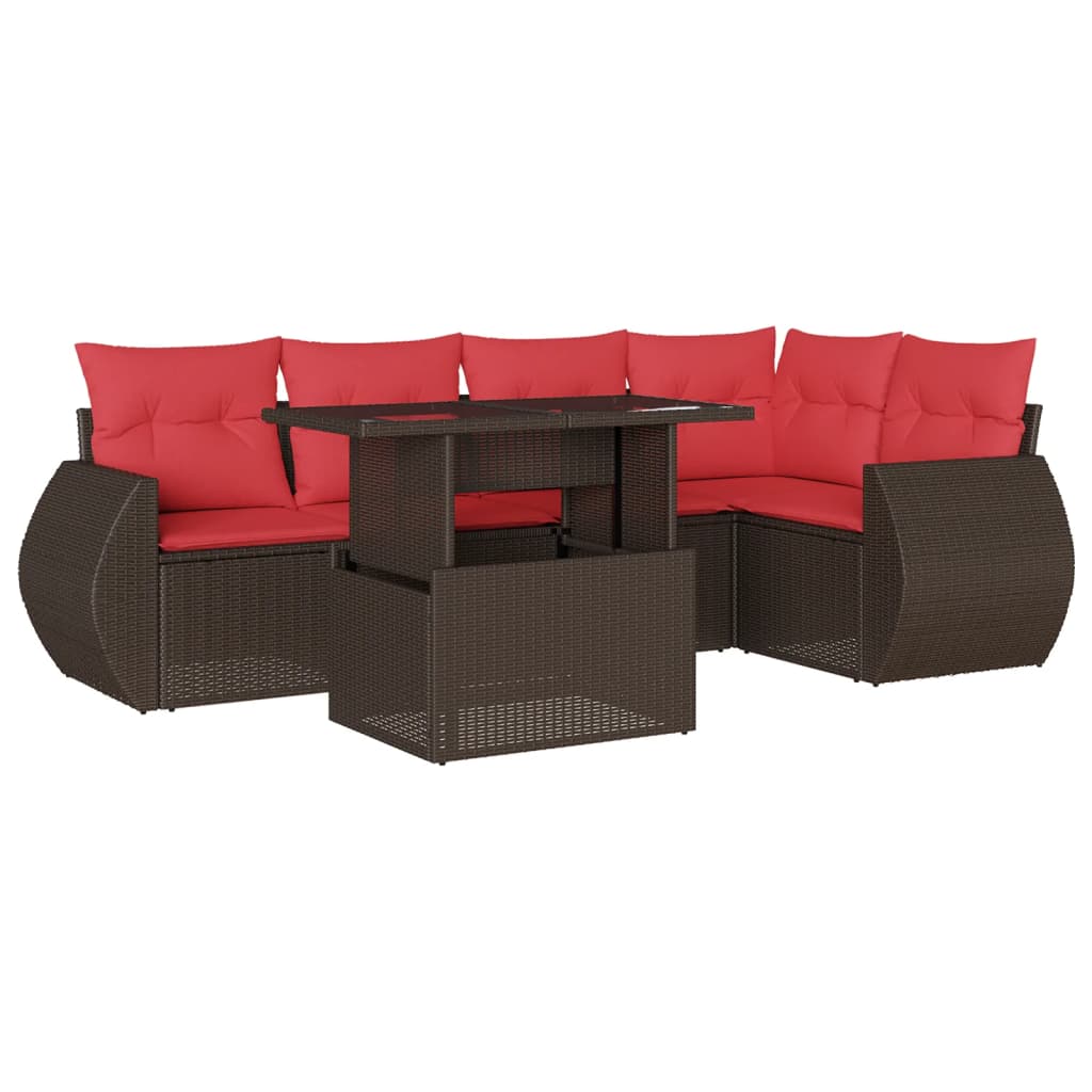 Set Divani da Giardino 6 pz con Cuscini Marrone in Polyrattan