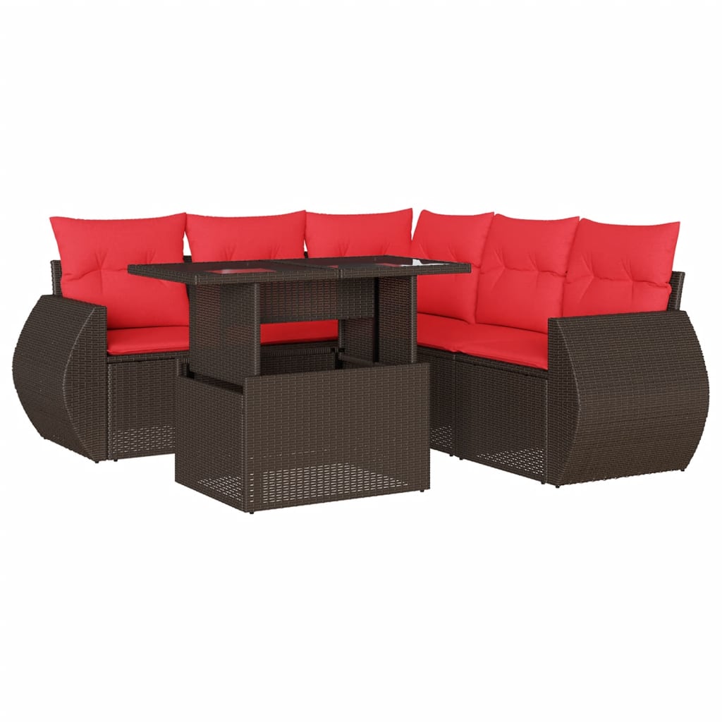 Set Divani da Giardino 6 pz con Cuscini Marrone in Polyrattan