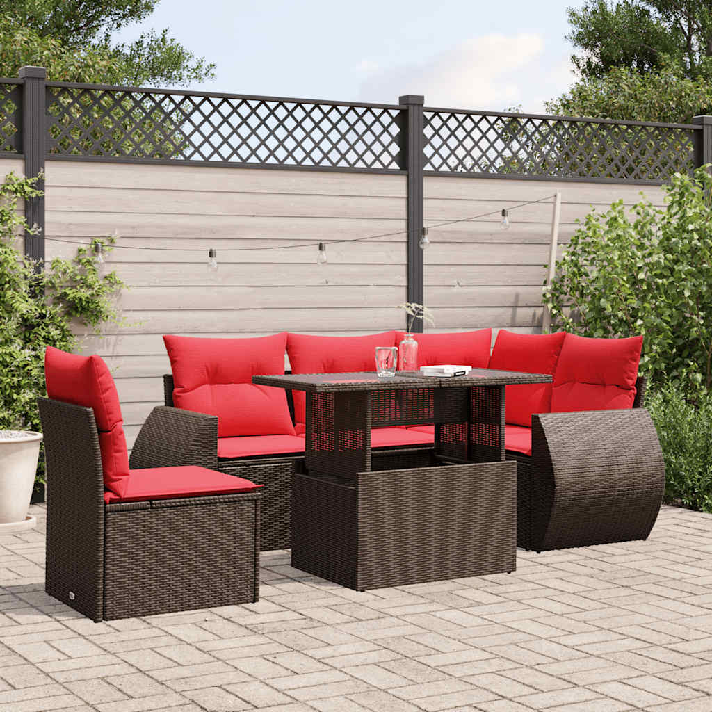 Set Divani da Giardino 6 pz con Cuscini Marrone in Polyrattan