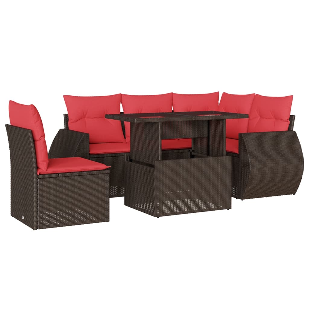 Set Divani da Giardino 6 pz con Cuscini Marrone in Polyrattan