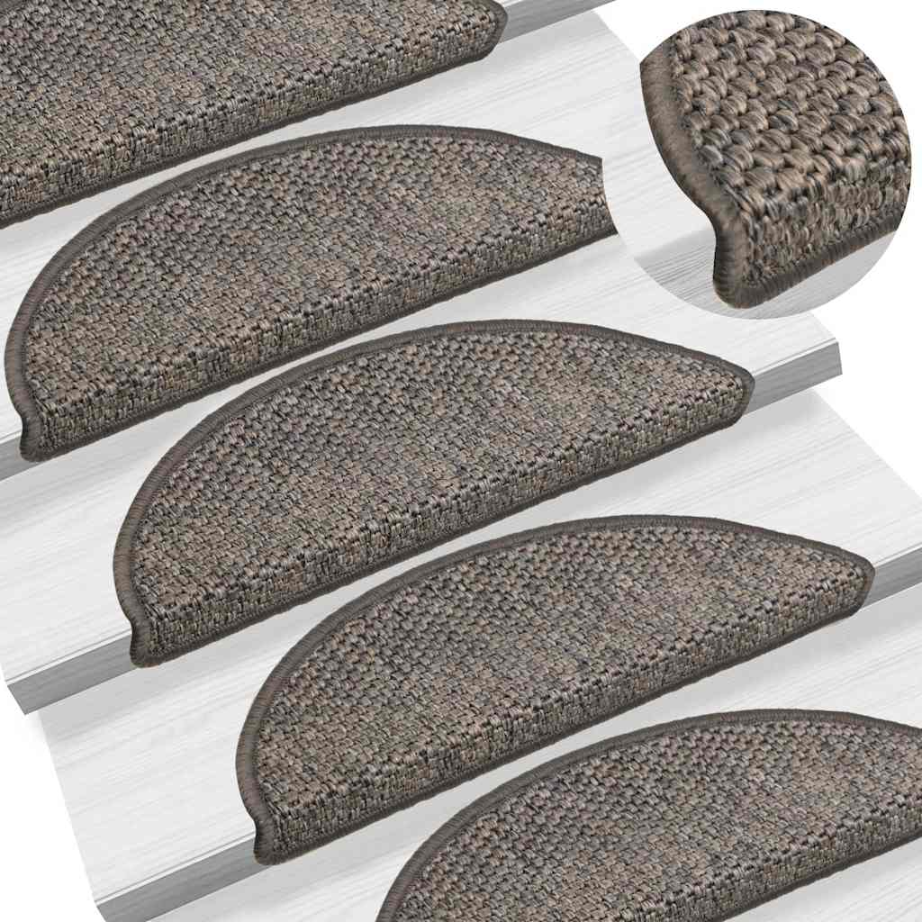 Tappeti Adesivi Scale Aspetto Sisal 15 pz 56x17x3cm Grigio e Beige