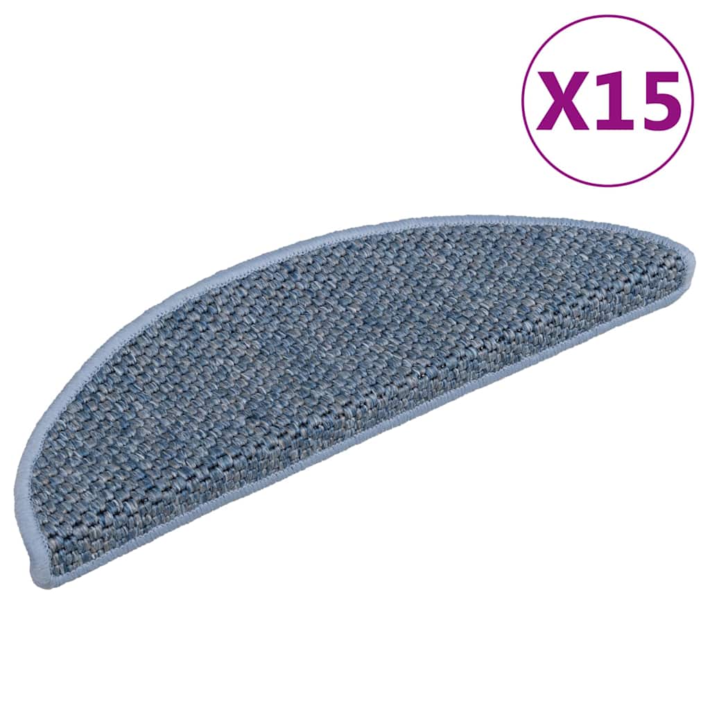 Tappeti Autoadesivi per Scale Aspetto Sisal 15pz 56x17x3 cm Blu