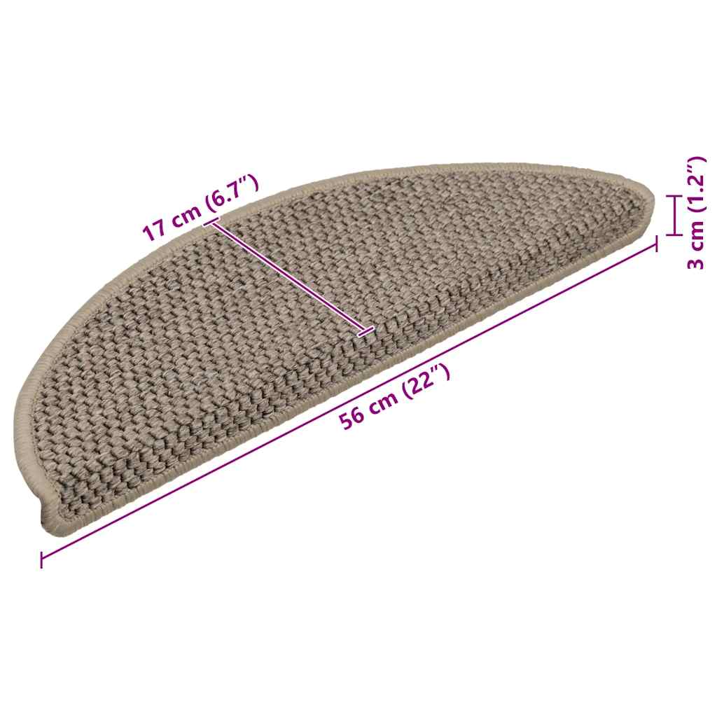 Tappeti Adesivi Scale Aspetto Sisal 15 pz 56x17x3cm Beige Scuro