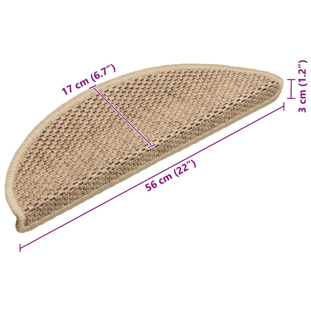 Tappeti Autoadesivi Scale Aspetto Sisal 15 pz 56x17x3 cm Sabbia