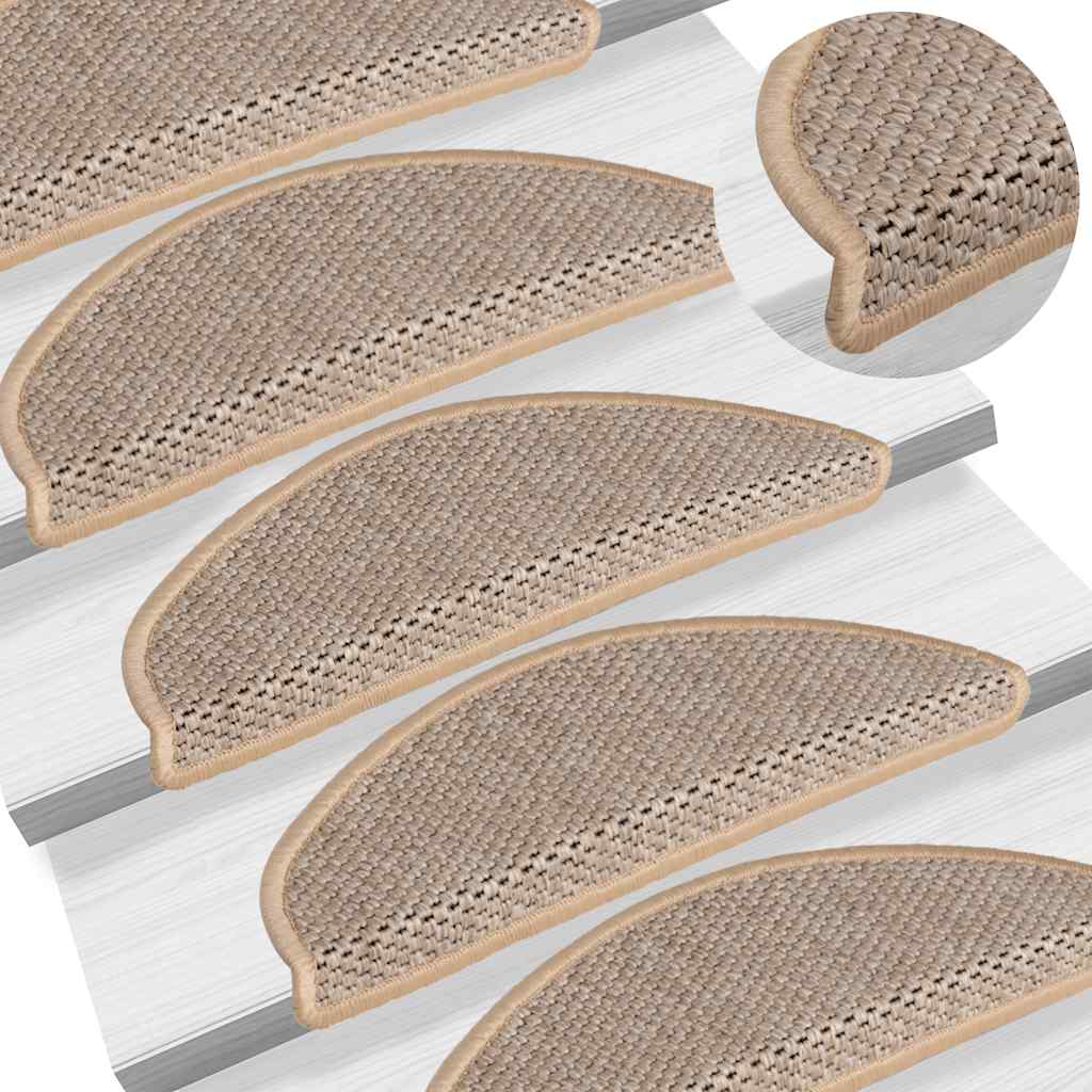 Tappeti Adesivi Scale Aspetto Sisal 15pz 56x17x3cm Beige Chiaro