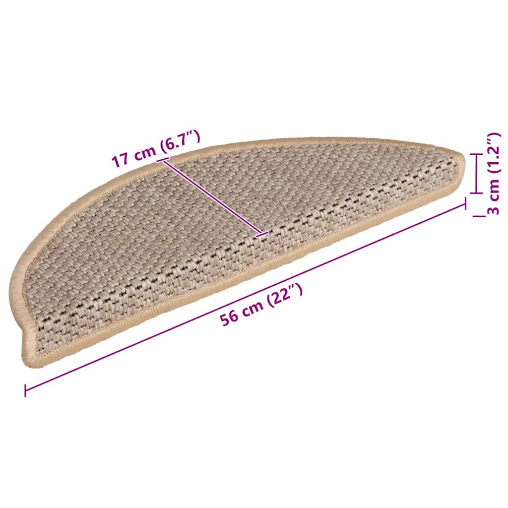 Tappeti Adesivi Scale Aspetto Sisal 15pz 56x17x3cm Beige Chiaro