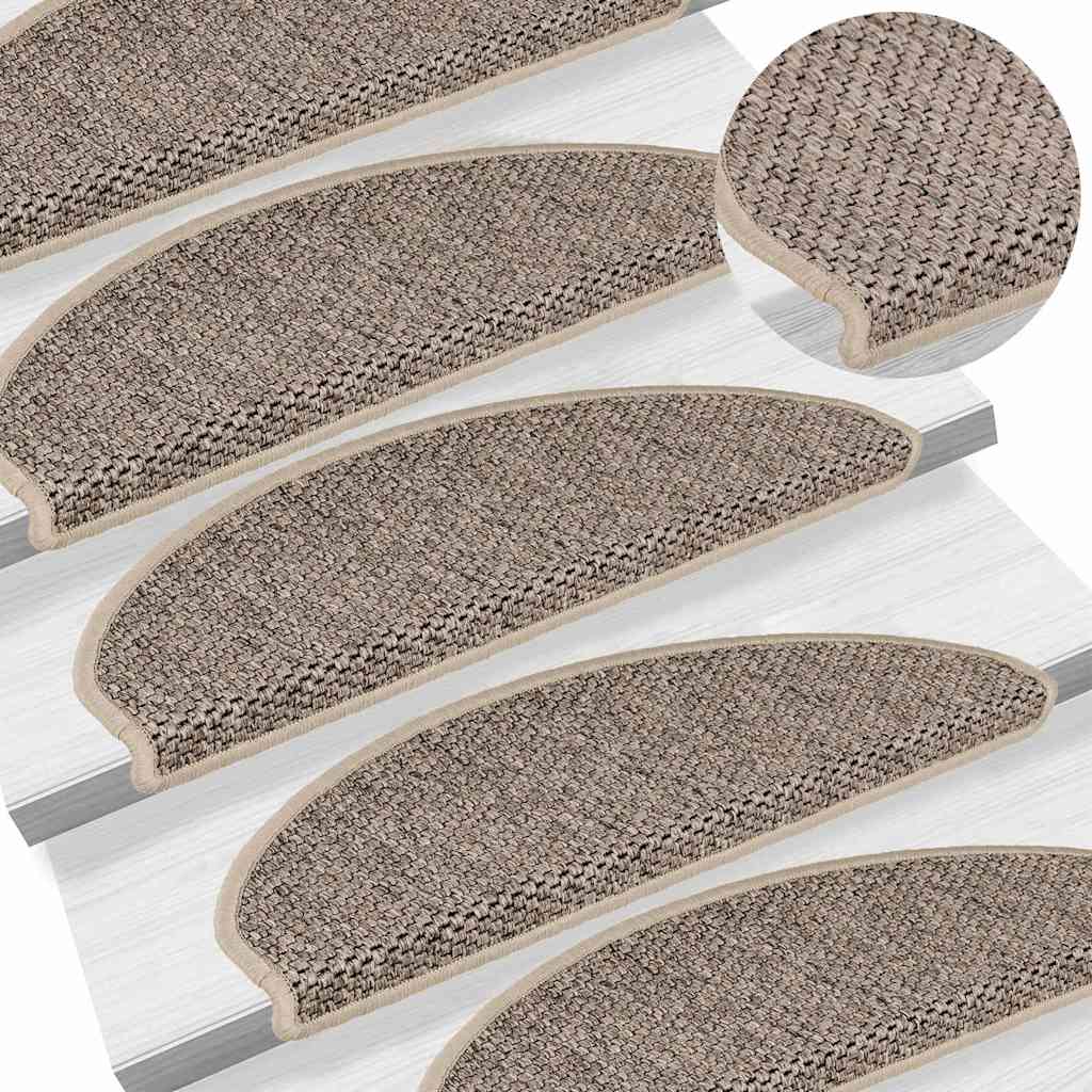 Tappeti Adesivi Scale Aspetto Sisal 15 pz 65x21x4cm Beige Scuro
