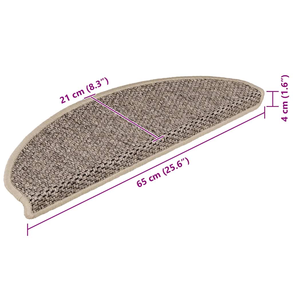 Tappeti Adesivi Scale Aspetto Sisal 15 pz 65x21x4cm Beige Scuro