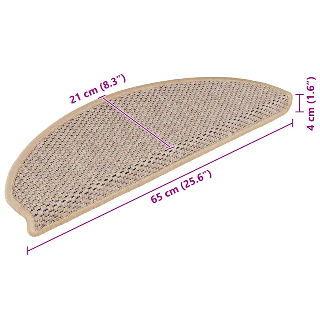Tappeti Adesivi Scale Aspetto Sisal 15pz 65x21x4cm Beige Chiaro
