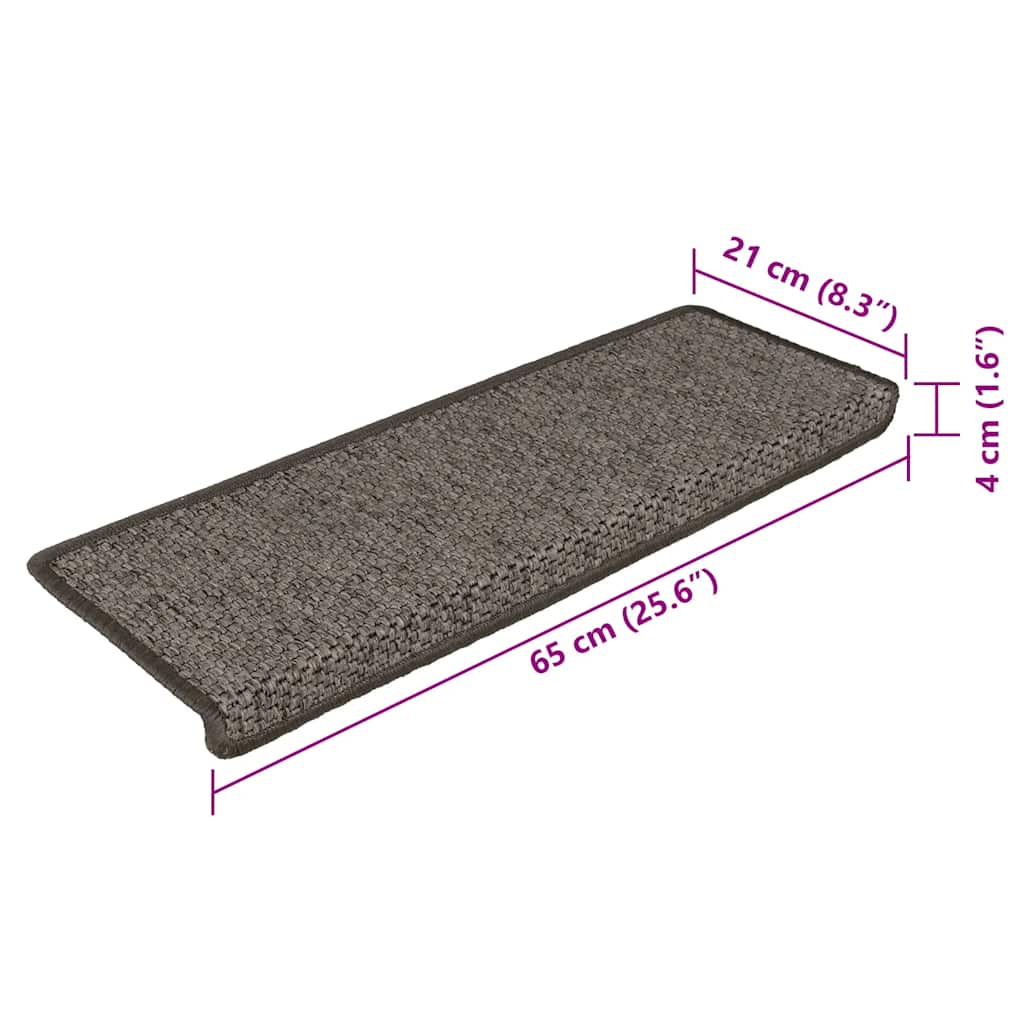 Tappeti Autoadesivi Scale Sisal 15 pz 65x21x4 cm Grigio e Beige