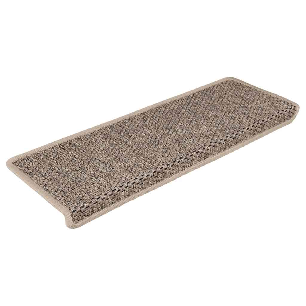 Tappeti Adesivi Scale Aspetto Sisal 15 pz 65x21x4cm Beige Scuro