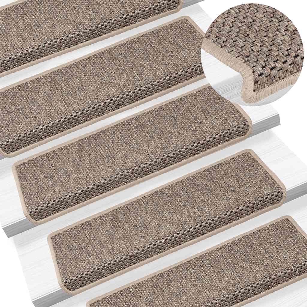 Tappeti Adesivi Scale Aspetto Sisal 15 pz 65x21x4cm Beige Scuro