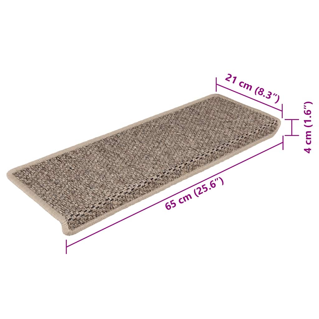 Tappeti Adesivi Scale Aspetto Sisal 15 pz 65x21x4cm Beige Scuro