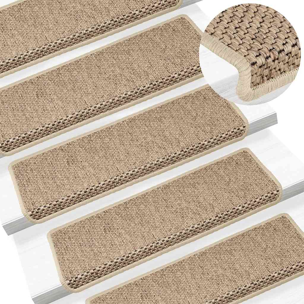 Tappeti Autoadesivi Scale Aspetto Sisal 15 pz 65x21x4 cm Sabbia