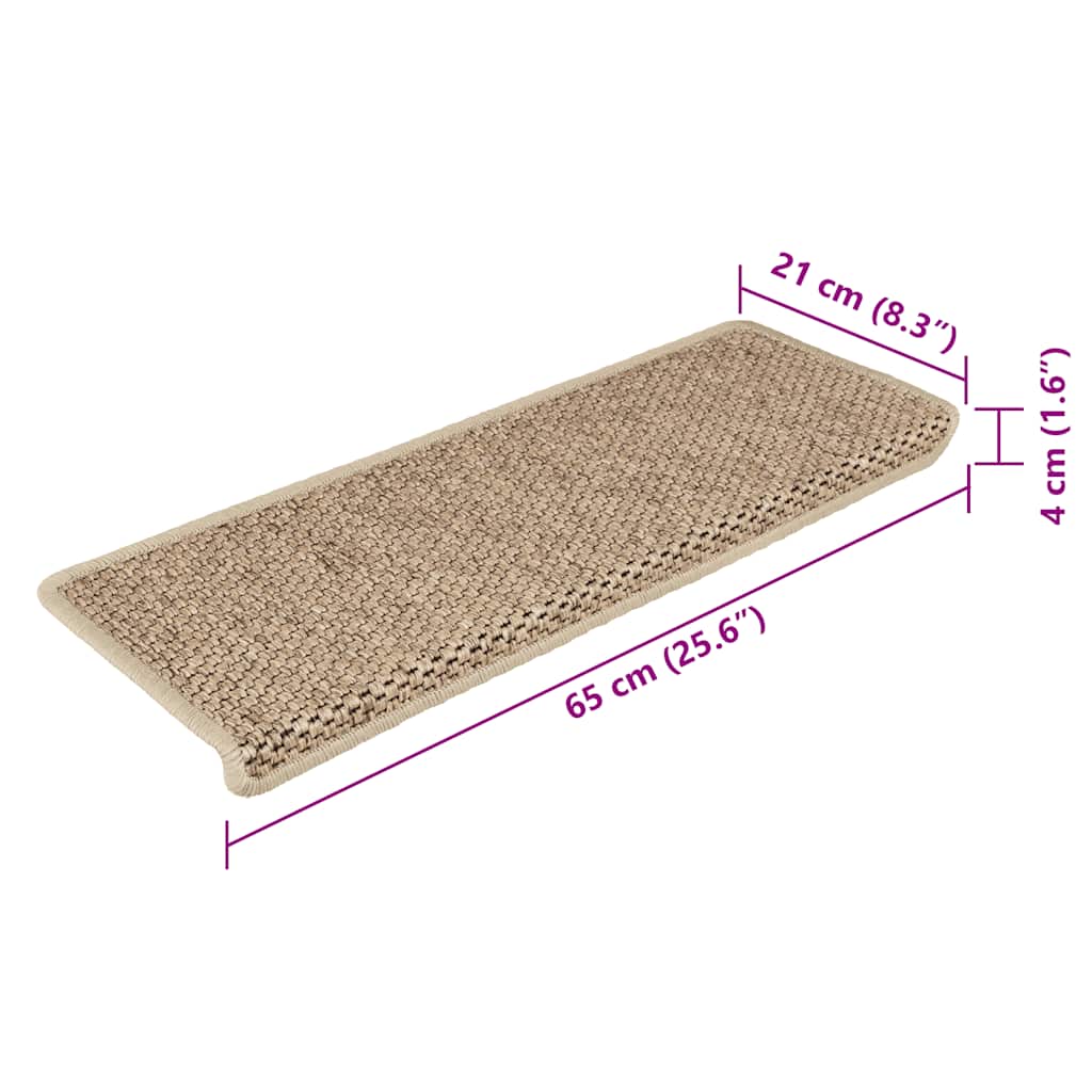 Tappeti Autoadesivi Scale Aspetto Sisal 15 pz 65x21x4 cm Sabbia